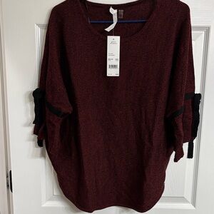 NY Collection Elegant Maroon Sweater with Black Details